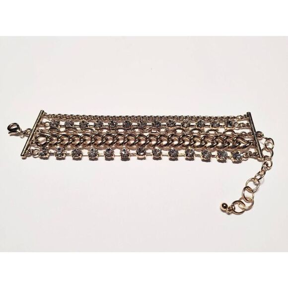 GOLD MULTI CHAIN CRYSTAL STRAND BRACELET NWOT - Picture 9 of 9